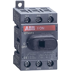 Рубильник OT40F3 до 40А 3х-полюсный для установки на DIN-рейку или монтажную плату (с резерв. ручкой 1SCA104902R1001