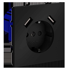 Розетка встраиваемая Voltum S70 с заземлением и защитными шторками, 16А, с USB, A+A, (черный матовый VLS040408 2