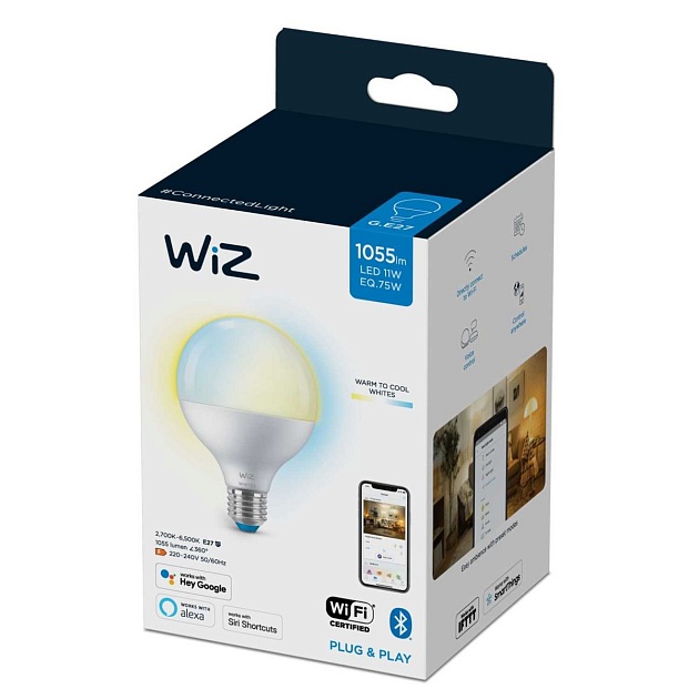 Лампа светодиодная диммируемая WiZ E27 11W 2700-6500K матовая Wi-Fi BLE 75W G95E27927-65TW1PF/6 929002451002 фото 3