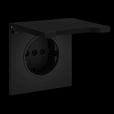 Накладка для розетки с заземлением защитными шторками и крышкой S70 (черный матовый) Voltum VLS000808