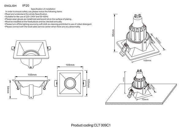 Встраиваемый светильник Crystal Lux CLT 009C1 BL Фото № 3