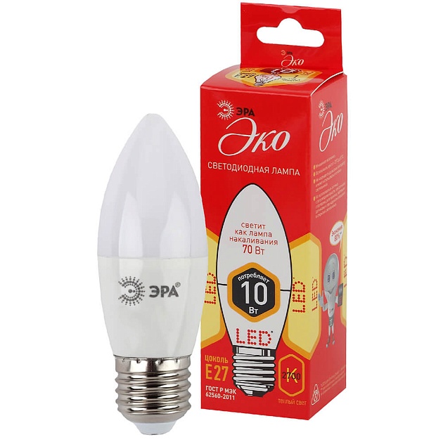Лампа светодиодная ЭРА E27 10W 2700K матовая ECO LED B35-10W-827-E27 Б0032962 фото 2