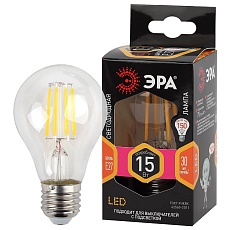 Лампа светодиодная филаментная ЭРА E27 15W 2700K прозрачная F-LED A60-15W-827-E27 Б0046981 1