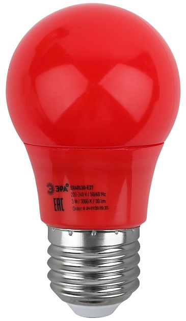 Лампа светодиодная ЭРА E27 3W 3000K красная ERARL50-E27 Б0049580 фото 10