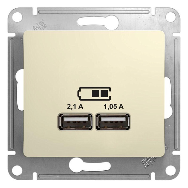 Розетка двойная USB Schneider Electric Glossa Type A+A бежевая GSL000233 фото 