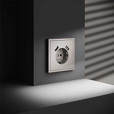 Розетка встраиваемая Voltum S70 с заземлением и защитными шторками, 16А, с USB, A+A, (кашемир) VLS040403 2