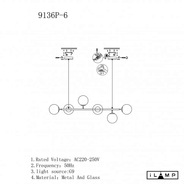 Подвесная люстра iLamp Golden 9136P/6 BK-WH Фото № 2