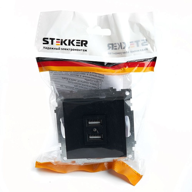 Розетка 2хUSB Stekker Катрин черный GLS10-7115-05 39616 фото 4