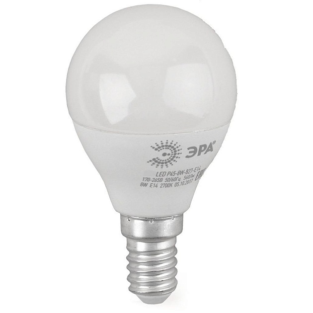 Лампа светодиодная ЭРА E14 8W 4000K матовая LED P45-8W-840-E14 R Б0052440 фото 