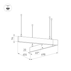 Подвесной светодиодный светильник Arlight ALT-LINEAIR-ANGLE-60-FLAT-UPDOWN-DIM-700x605-55W Warm3000 035702 1