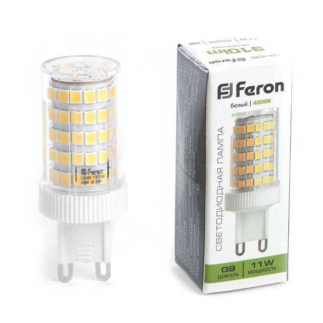 Лампа светодиодная Feron G9 11W 4000K прозрачная LB-435 38150 фото 