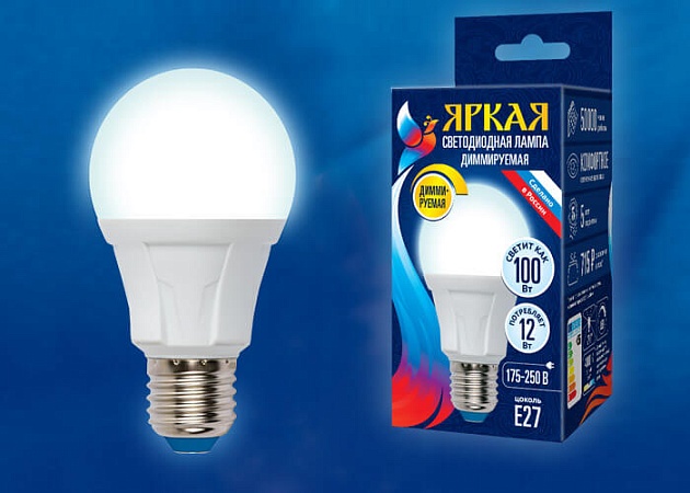 Лампа светодиодная диммируемая Uniel E27 12W 4000K матовая LED-A60 12W/4000K/E27/FR/DIM PLP01WH UL-00004289 фото 2