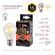 Лампа светодиодная филаментная ЭРА E27 15W 2700K прозрачная F-LED A60-15W-827-E27 Б0046981 2