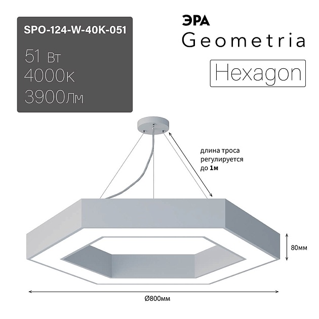 Подвесной светодиодный cветильник Geometria ЭРА Hexagon SPO-124-W-40K-051 51Вт 4000К белый Б0050556 фото 8