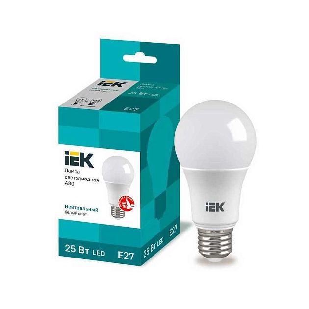 Лампа светодиодная IEK E27 25W 4000K матовая LLE-A80-25-230-40-E27 фото 
