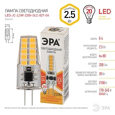 Лампа светодиодная ЭРА G4 2,5W 2700K прозрачная LED-JC-2,5W-220V-SLC-827-G4 Б0049091 1