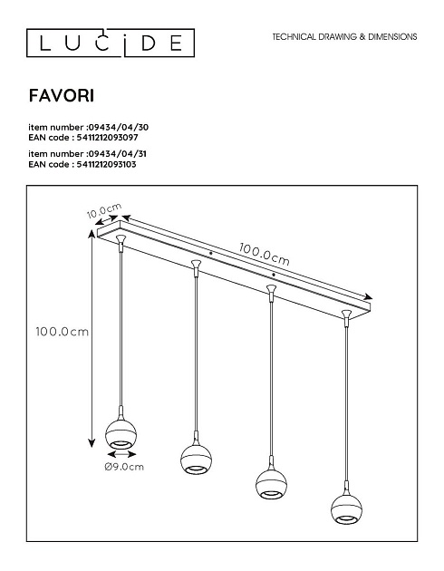 Подвесной светильник Lucide Favori 09434/04/30 Фото № 2