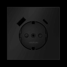 Накладка для розетки с заземлением и защитными шторками с USB A+C S70 (черный матовый) Voltum VLS001008 1