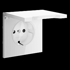 Накладка для розетки с заземлением защитными шторками и крышкой S70 (белый глянцевый) Voltum VLS000801
