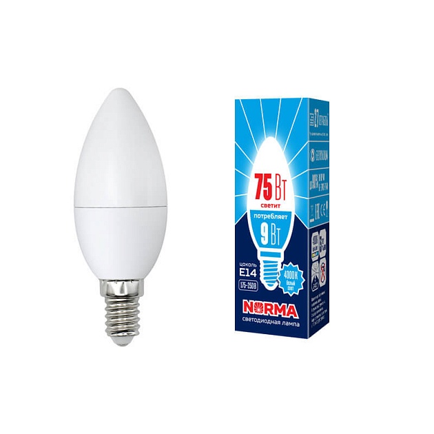 Лампа светодиодная E14 9W 4000K матовая LED-C37-9W/NW/E14/FR/NR UL-00003803 фото 2