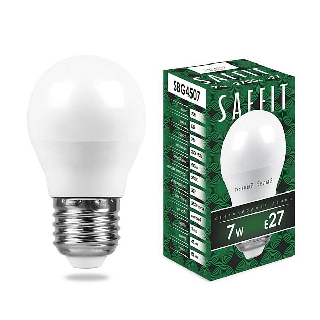 Лампа светодиодная Saffit E27 7W 2700K матовая SBG4507 55036 фото 