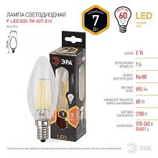 Лампа светодиодная филаментная ЭРА E14 7W 2700K прозрачная F-LED B35-7W-827-E14 Б0027942 3