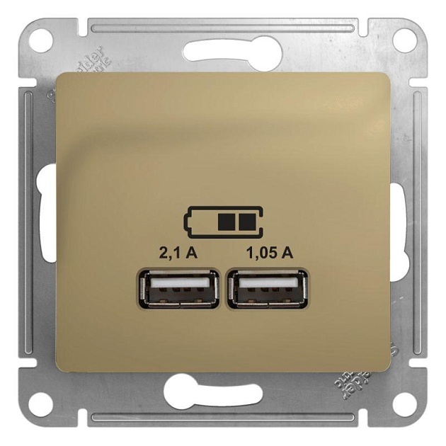 Розетка двойная USB Schneider Electric Glossa Type A+A титан GSL000433 фото 